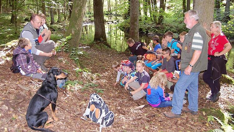 Pascal Hecht vom Amt für Landwirtschaft und Forsten verriet den Kindern Geheimnisse des Waldes. Fotos: Günther Straub