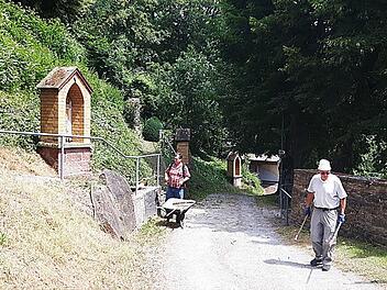 Neben vielen anderen Objekten im Dorf bemüht sich der Obst- und Gartenbauverein auch um ein ansprechendes Bild des Stationswegs. Obst und Gartenbauverein Aura