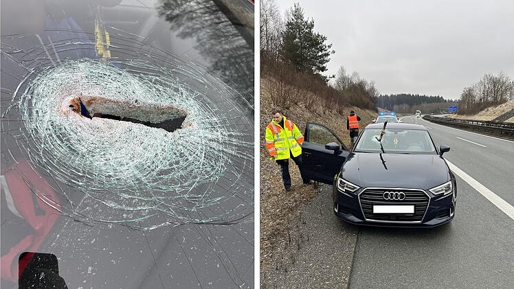 Eisenstange besch&auml;digt Autoscheibe auf A93
