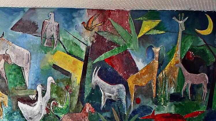 Dieses Wandbild von Hubert Weber mit Tierdarstellungen soll mit dem Abriss der Hesselbacher Schule verschwinden.Robert Wachter