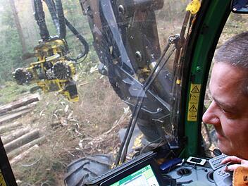 Stadtförster Alexander Maunz erklärt, warum ein Rundumschlag dem Wald neue Kraft verleiht und warum Kroatien für den Kissinger "Wald der Zukunft" Vorbild sein kann. Foto: Carmen Schmitt