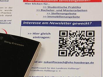 Dieser QR-Code führt Smartphone-Nutzer auf die Internetseite des Zukunftscoaches Haßberge, wo man sich für den Newsletter anmelden kann. Foto: Katja Kölbl
