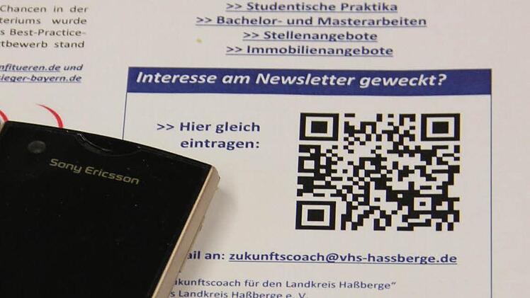 Dieser QR-Code führt Smartphone-Nutzer auf die Internetseite des Zukunftscoaches Haßberge, wo man sich für den Newsletter anmelden kann. Foto: Katja Kölbl