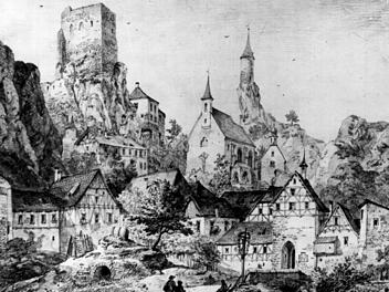 Stich von Domenico Quaglio um 1830. Hier ist die alte Stadtbefestigung mit dem "Mühltor", das eines von vier Eingangstoren war, noch deutlich zu sehen. Foto: privat