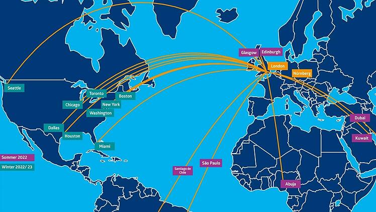 Karte: Mit British Airways ab Nürnberg in die Welt