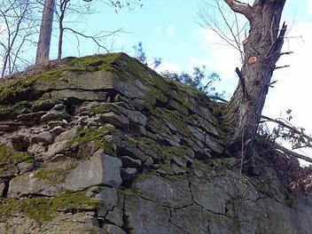 Am Eingang zum stillgelegten "Kellerbruch", in dem das geplante Sandsteinmuseum eingerichtet werden soll, zeigt sich bereits jetzt, welche Steine zu "Prüfsteinen" für das Vorhaben werden könnten.