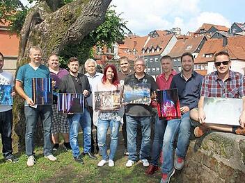 Sie freuten sich über ihre Preise (von links): Alexander Heckmann, Martin Kessel, Christopher Hoderlein, Felix Wiesel, Organisation Hartmut Nenninger, Jennifer Alka, Falk Bätz, Karl-Heinz Wagner, Projektleiter Markus Stirn, Stefan Schedel und Gregor Schreiber. Foto: Veronika Schadeck