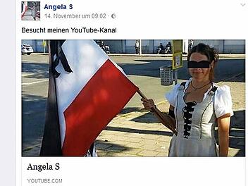 Ein Facebook-Post zeigt Angela S. mit Fahne. Der Name wurde von der Redaktion teilweise gelöscht. Foto: CT-Redaktion