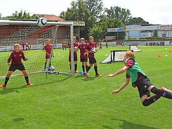 Beim Kopfballtraining gelang auch dieser Flugkopfball. Foto: Alfred Thieret