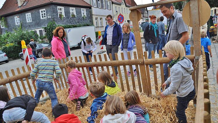 Auf der Suche nach den versteckten Münzen drehten die Kinder im "Schafspferch" jeden Strohhalm um.  Foto: Ingrid Kohles
