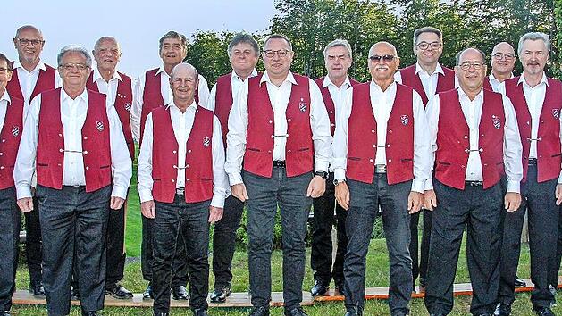 Die Sänger im Jubiläumsjahr: (vorne, von links) Armin Fehn, Josef Herrmann, Klaus Schandl, Thomas Wachter, Bernhard Fehn, Ingbert Herrmann, Werner Löffler; (hinten, von links) Abteilungsleiter Sänger Frank Wicklein, Ehrenvorsitzender Theobald Hein...