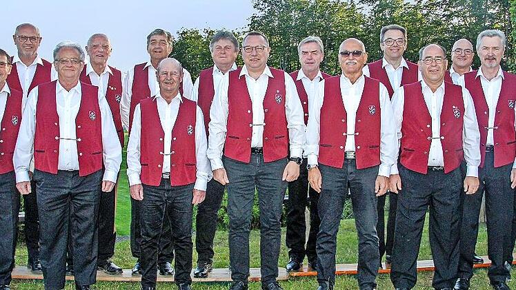 Die Sänger im Jubiläumsjahr: (vorne, von links) Armin Fehn, Josef Herrmann, Klaus Schandl, Thomas Wachter, Bernhard Fehn, Ingbert Herrmann, Werner Löffler; (hinten, von links) Abteilungsleiter Sänger Frank Wicklein, Ehrenvorsitzender Theobald Hein...