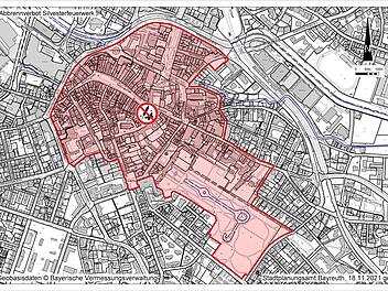 Lageplan der Innenstadt Bayreuth: Hier ist Feuerwerk verboten