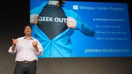 Microsoft-Vize Terry Myerson, zuständig für die Betriebssysteme, bei der Präsentation. Foto: Microsoft/dpa