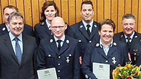 Für 25 Jahre aktiven Dienst wurden Kathrin Göppner und Martin Graf (mit Urkunden) geehrt.