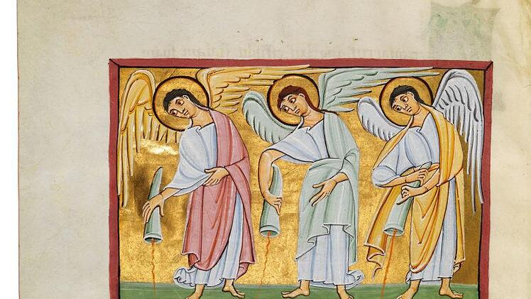 Zwei Miniaturen aus dem Kommentar zum Hohelied und zum Buch Daniel, Reichenau, um 1000.  Foto: Staatsbibliothek Bamberg/Gerald Raab