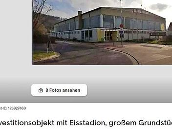 So wird die Bad Kissinger Eishalle aktuell zum Verkauf angeboten. Screenshot: Jürgen Schmitt