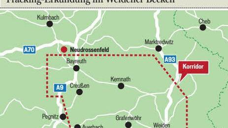 Von den Fracking-Erkundungen im Weidener Becken sind am Rand auch Bereiche der Gemeinden Thurnau und Neudrossenfeld betroffen. Grafik: Michael Beetz