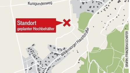 Lages des geplanten Hochbehälters am alten Rothof