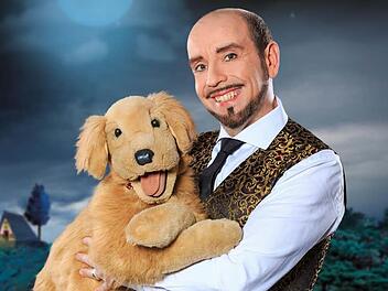 Marcus Geuss alias Marcelini mit seinem frechen Hund Oskar