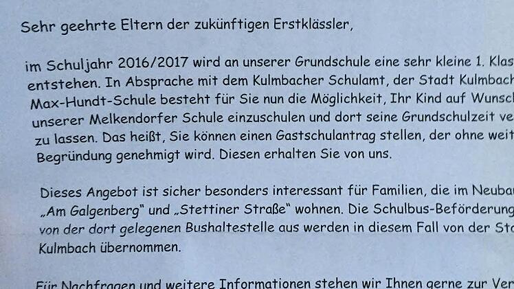 Dieses Schreiben der Theodor-Heublein-Schule hing im Kindergarten der Kreuzkirche aus.