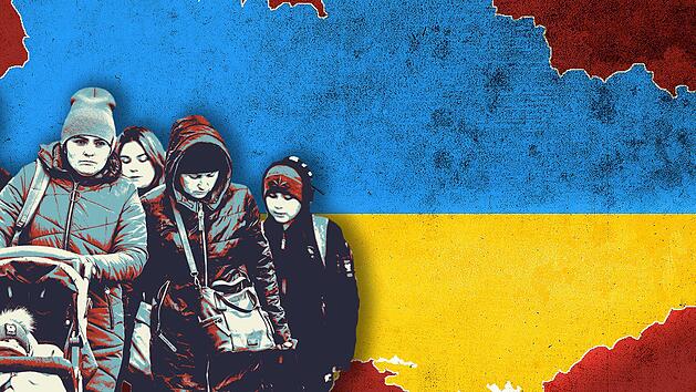Menschen fl&uuml;chten aus der Ukraine vor dem Krieg. Es sind vor allem M&uuml;tter mit Kindern und alte Menschen, die zun&auml;chst in den Nachbarl&auml;ndern ankommen und dringend Hilfe brauchen. Foto: Michael Kappeler/dpa, Grafik: SH