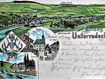 Seit Jahrhunderten ist Unterrodach von der Flößerei geprägt. Die Postkarte von 1897 stellt eine absolute Rarität dar und zeigt recht deutlich die Bedeutung dieses Broterwerbs für die Bevölkerung. Interessant ist auch der Blick zur Michaeliskirche. Repro: Gerd Fleischmann