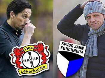 Wurden beide am Sonntag entlassen: Roger Schmidt (l.) bei Bayer Leverkusen, Michael Hutzler (r.) bei der SpVgg Jahn Forchheim. Kurioserweise ähneln sich die beiden Pressemitteilungen nahezu bis aufs Wort.  Fotos: dpa, Sportfoto Zink