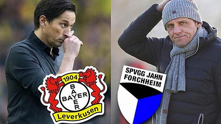 Wurden beide am Sonntag entlassen: Roger Schmidt (l.) bei Bayer Leverkusen, Michael Hutzler (r.) bei der SpVgg Jahn Forchheim. Kurioserweise ähneln sich die beiden Pressemitteilungen nahezu bis aufs Wort.  Fotos: dpa, Sportfoto Zink