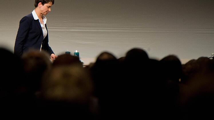 Frauke Petry, Parteivorsitzende der AfD, steht am 29.11.2015 beim 4. Bundesparteitag der Alternative für Deutschland (AfD) in der Niedersachsenhalle vom HCC in Hannover (Niedersachsen) vor den Delegierten. Foto: Julian Stratenschulte/dpa
