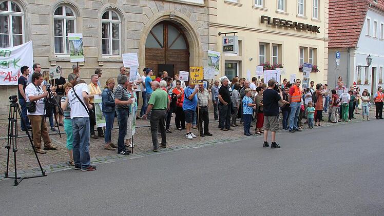 Die Demonstranten auf der anderen Straßenseite - dem Eberner Rathaus gegenüber.