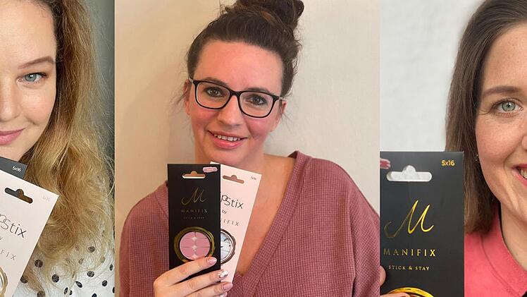 Die drei Geschäftsführerinnen von "Manifix", von links Linda Grundheber, Karin Wenzel aus Erlangen und Victoria Leverkus, bieten Maniküre zum Aufkleben an.  Foto: privat