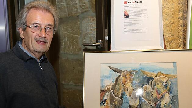 G&uuml;nther Spath vor dem Gem&auml;lde "Vater und Sohn" Foto: Franz Galster