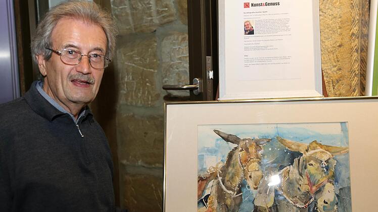 Günther Spath vor dem Gemälde "Vater und Sohn" Foto: Franz Galster