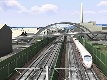 Die neue Piastenbrücke wird frühestens ab 2020 als stützenlose Stabbogenkonstruktion entstehen.  Fotos: 3D-Simulation: DB AG
