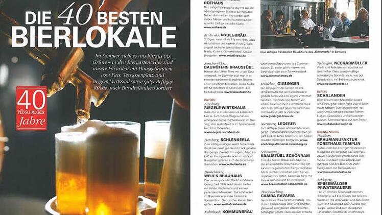 "Hier sind unsere Favoriten mit Hausgebrautem vom Fass, Terrassenplatz und urigem Wirtssaal sowie guter deftiger Küche, nach Bundesländern sortiert", schreibt das "Feinschmecker"-Magazin zu seinem Test. Screenshot: BR
