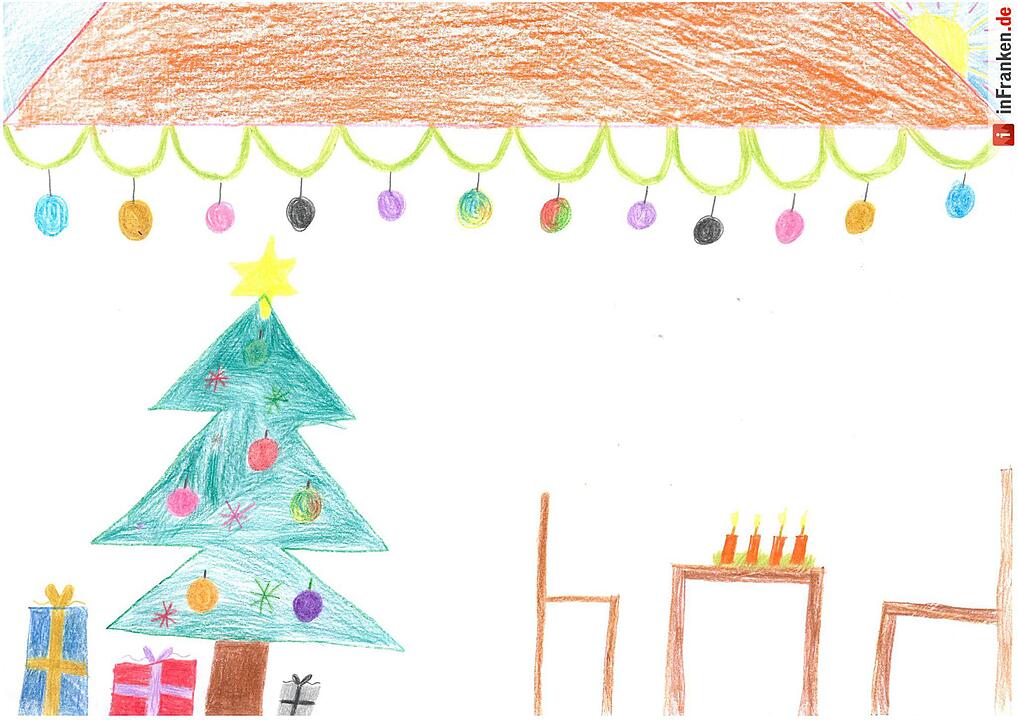 Selbstgemalte Weihnachtsbilder von Kindern aus Franken 2016