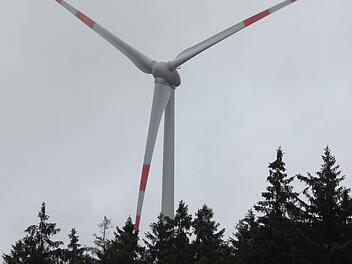 So wie dieses Windrad bei Münchberg werden die Windräder bei Hain weit über den Wald hinausragen.  Foto: Friedwald Schedel
