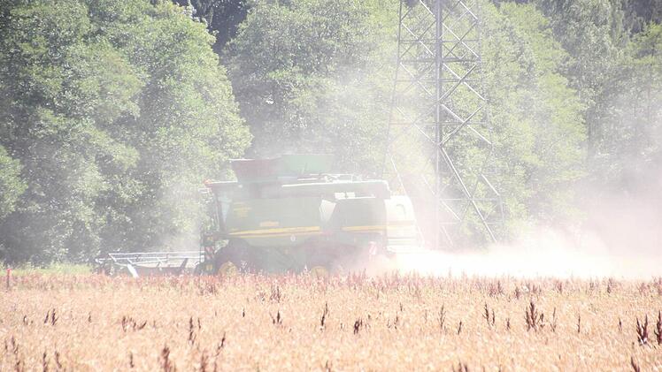 Ein eineinhalb Haktar großes Weizenfeld in Fröschbrunn wird abgeerntet.  Foto: Friedwald Schedel