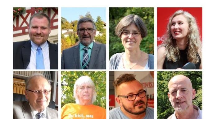 Acht Kandidaten wetteifern im Stimmkreis Coburg um das Direktmandat bei der Landtagswahl (von links oben im Uhrzeigersinn): Martin Mittag (CSU), Michael Busch (SPD), Ina Sinterhauf (Gr&uuml;ne), Maria Prei&szlig;ler (Freie W&auml;hler), Martin B&ouml;hm (AfD), Florian B&auml;tz (Linke), Thomas B&uuml;chner (&Ouml;DP) und Ulrich Herbert (FDP).Fotos: Archiv