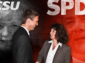 Wird es eine Große Koalition geben? Stefan Müller zeigt sich zuversichtlich, Martina Stamm-Fibich ist sich dagegen nicht ganz so sicher. Illustration: Michael Beetz