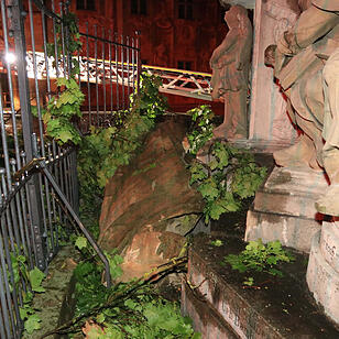 Baum stürzt auf Denkmal in Bamberg
