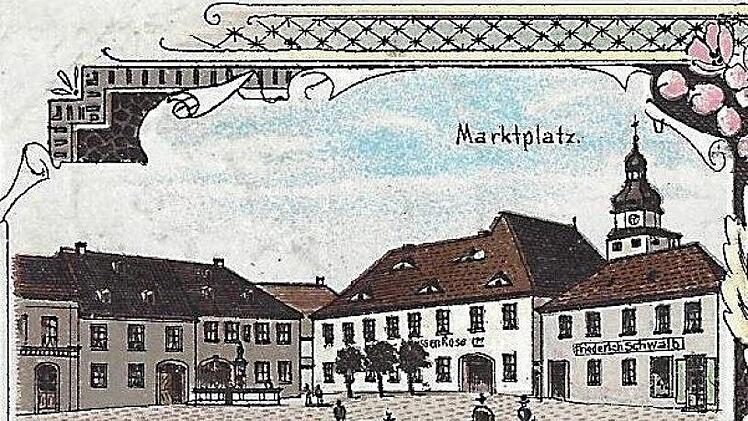 Der Marktplatz um 1901 auf einer Lithographie Repro: Sesselmann