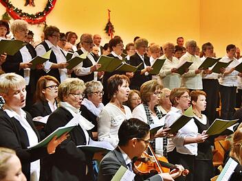 Fünf Chöre und das Instrumental-Collegium Lichtenfels gestalteten die Uraufführung des Weihnachstoraotriums von Helmut Mitzenheim in der Turnhalle der Grundschule Mönchröden.Foto: Gabi Arnold