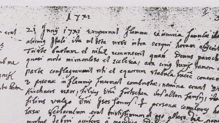 Johann Georg Zenk, von 1709 bis 1725 Pfarrer in Teuschnitz, machte in den Pfarrmatrikeln beim Großbrand am 21. Juni 1711 nachstehende Eintragung (siehe Text).