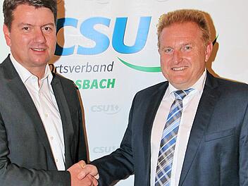 Der Maßbacher Bürgermeister Matthias Klement (rechts) wurde von seinem  CSU-Ortsverband einstimmig als Bürgermeister-Kandidat nominiert.  Kreisvorsitzender Sandro Kirchner MdL (links) gratulierte.   Foto: Dieter  Britz
