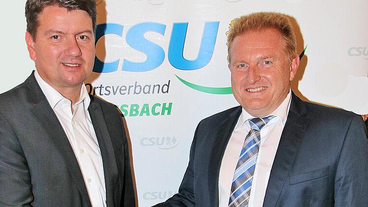 Der Maßbacher Bürgermeister Matthias Klement (rechts) wurde von seinem  CSU-Ortsverband einstimmig als Bürgermeister-Kandidat nominiert.  Kreisvorsitzender Sandro Kirchner MdL (links) gratulierte.   Foto: Dieter  Britz