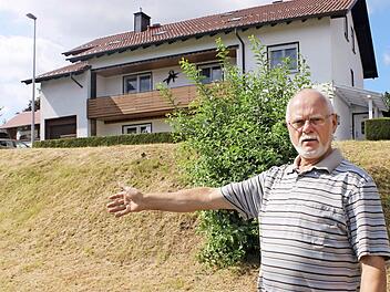 Hermann Jäger steht an der Stelle, an der er vor drei Monaten gemeinsam mit seinem Nachbarn eine Salweide gestutzt hat, die auf einem Gemeindegrundstück in Tretzendorf (Oberaurach) stand. Inzwischen ist die Weide wieder ein gutes Stück nachgewachsen.  Foto: Friederike Stark