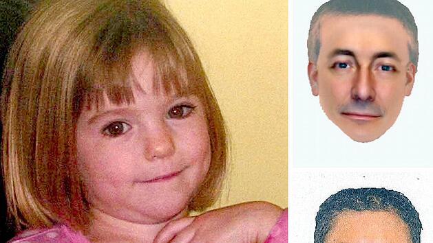 Mit diesem Foto der damals dreijährigen Madeleine McCann sucht die Polizei nach dem Mädchen. Die beiden rechten Phantombilder wurden von der britischen Polizei herausgegeben Fotos: dpa/Metropolitan Police