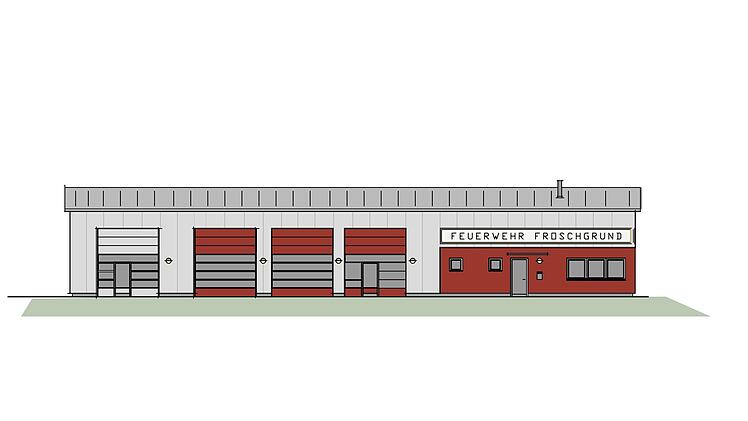 Skizze des Architekten von der Nordansicht des Feuerwehrhauses Quelle: Martin Göhring/Repro: Martin Rebhan